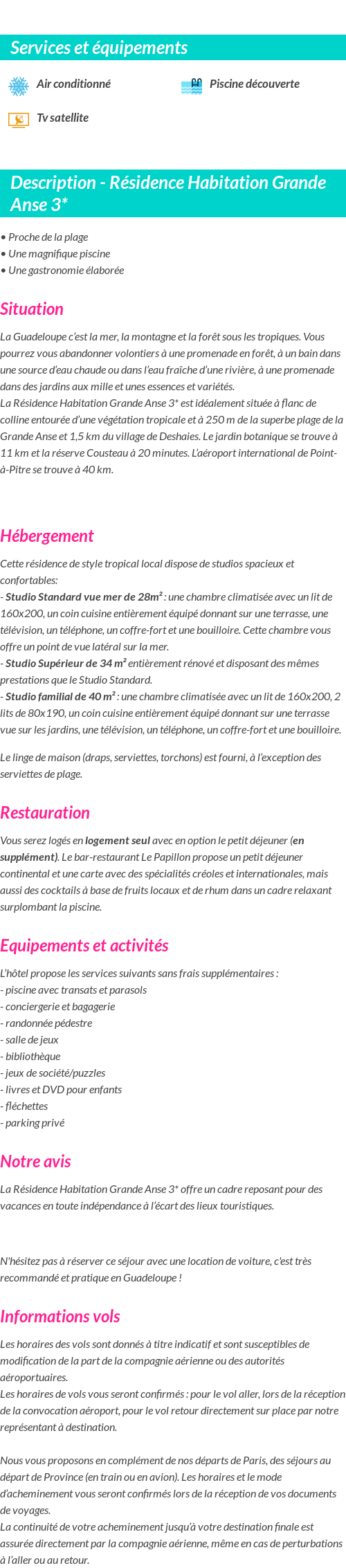 Détails du séjour