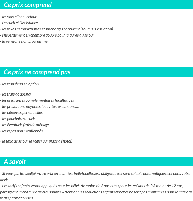 Conditions tarifaires