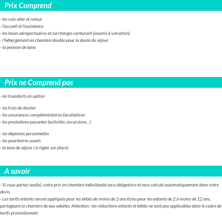 Conditions tarifaires
