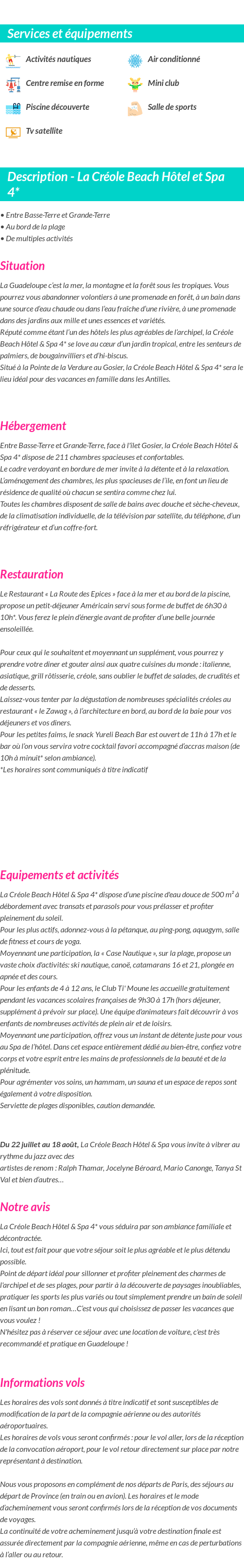 Détails du séjour