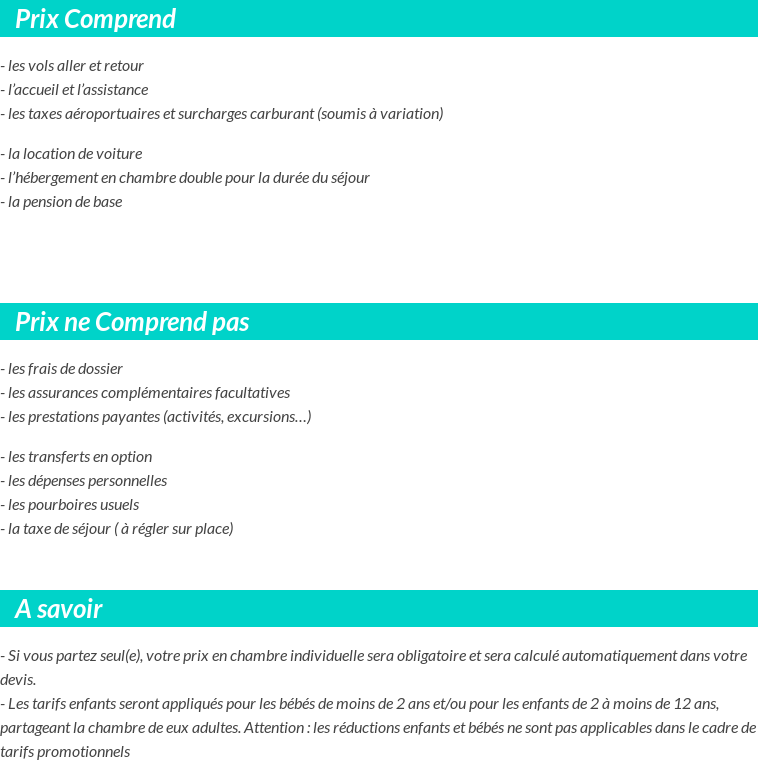 Conditions tarifaires