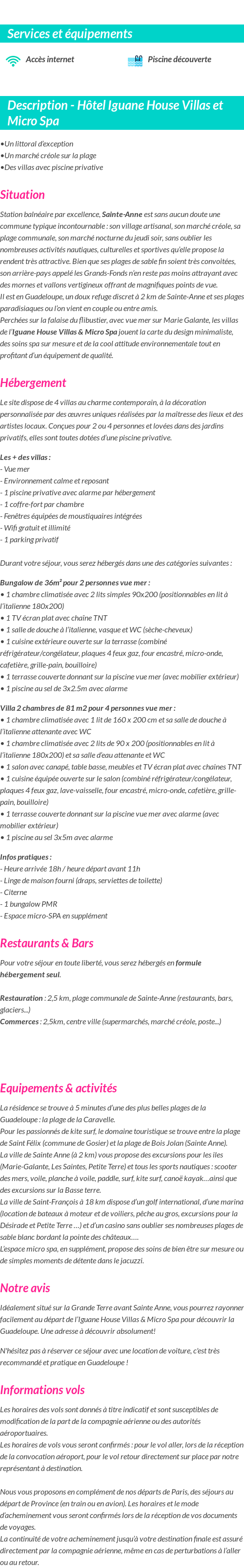 Détails du séjour