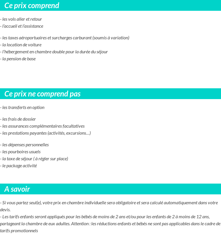 Conditions tarifaires