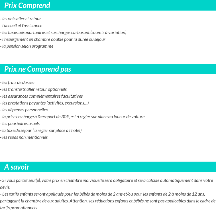 Conditions tarifaires