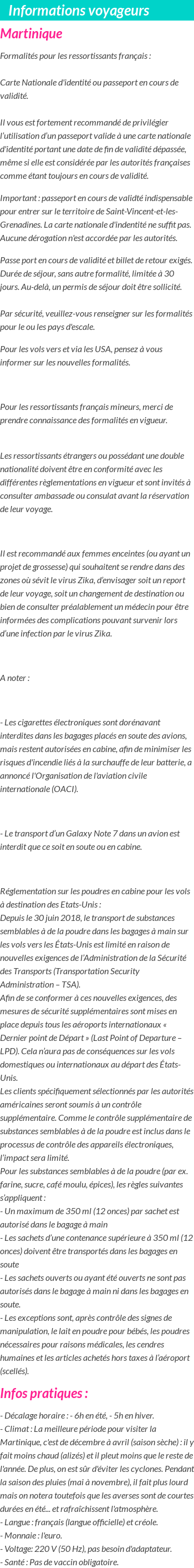 Formalités et infos voyageurs