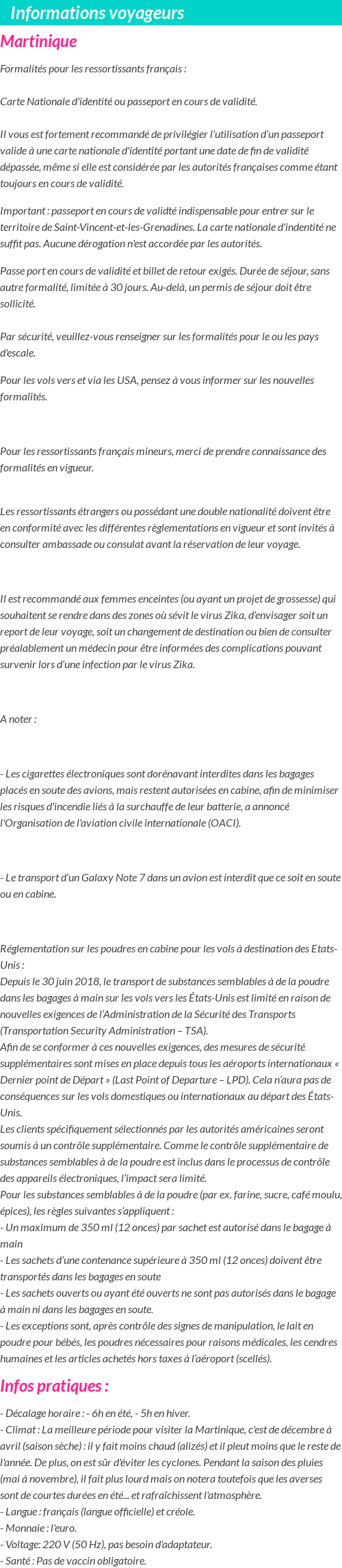 Formalités et infos voyageurs