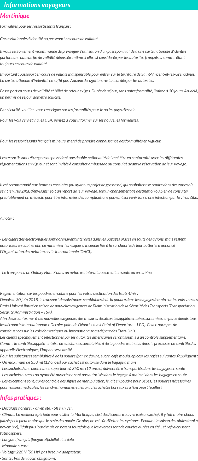 Formalités et infos voyageurs
