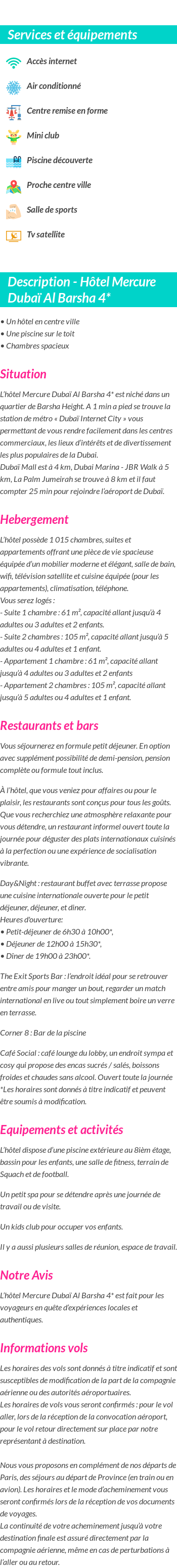 Détails du séjour
