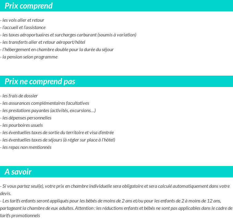 Conditions tarifaires
