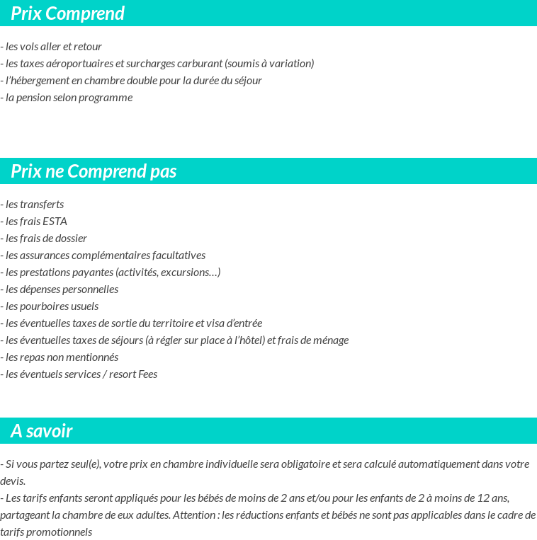 Conditions tarifaires