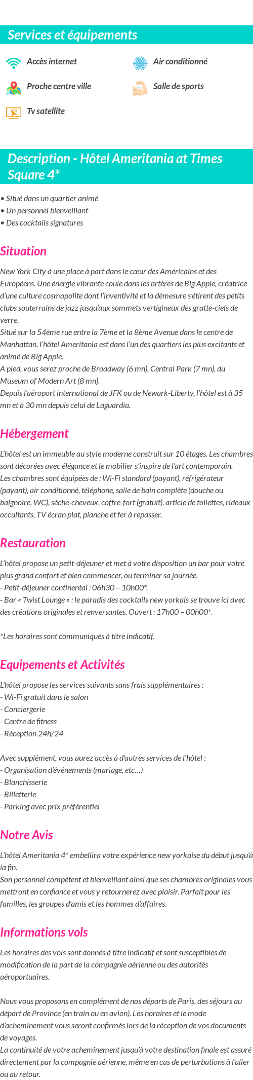 Détails du séjour