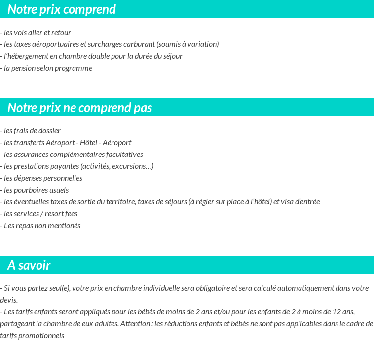 Conditions tarifaires