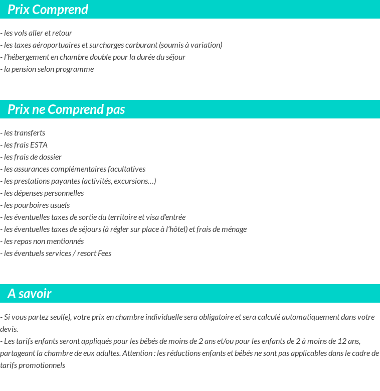 Conditions tarifaires