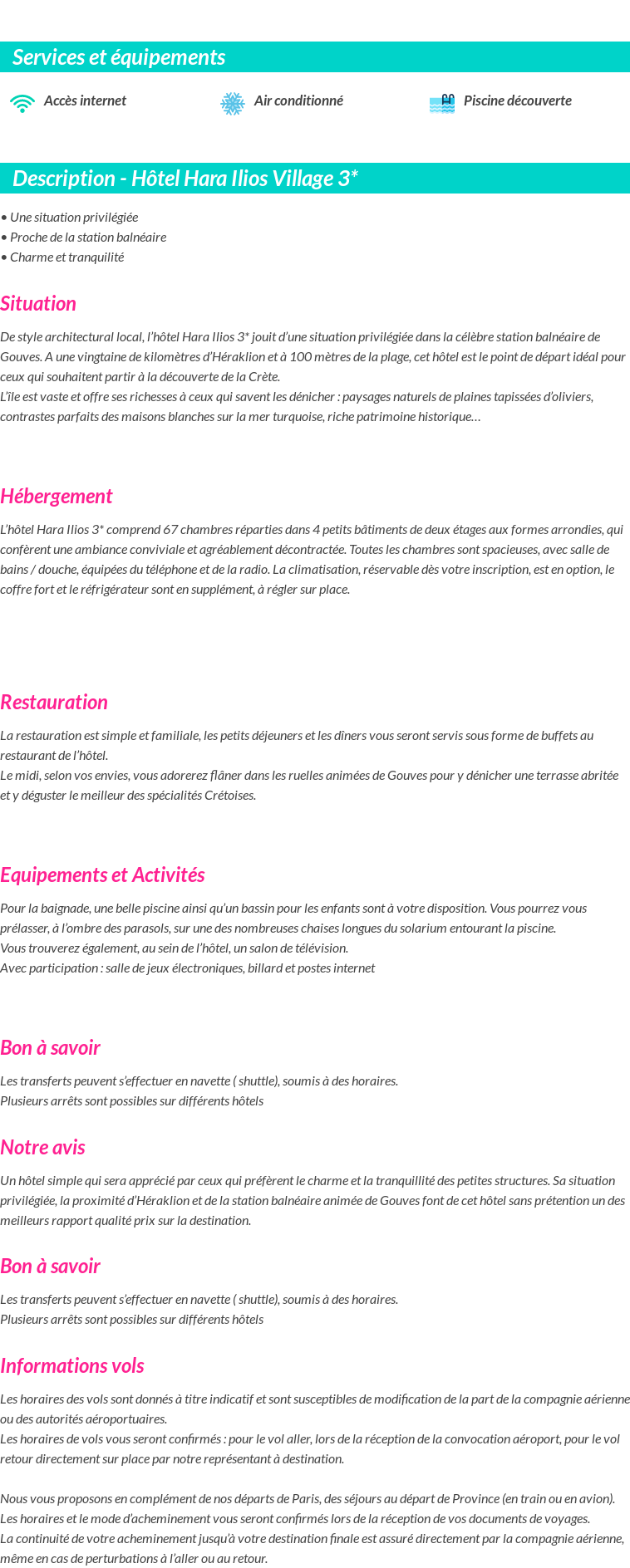 Détails du séjour