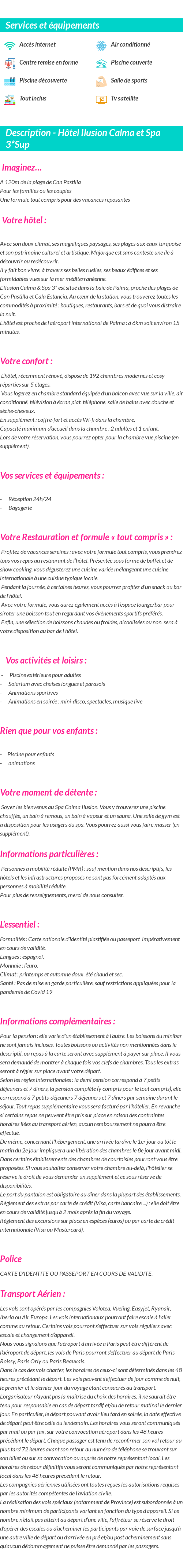 Détails du séjour