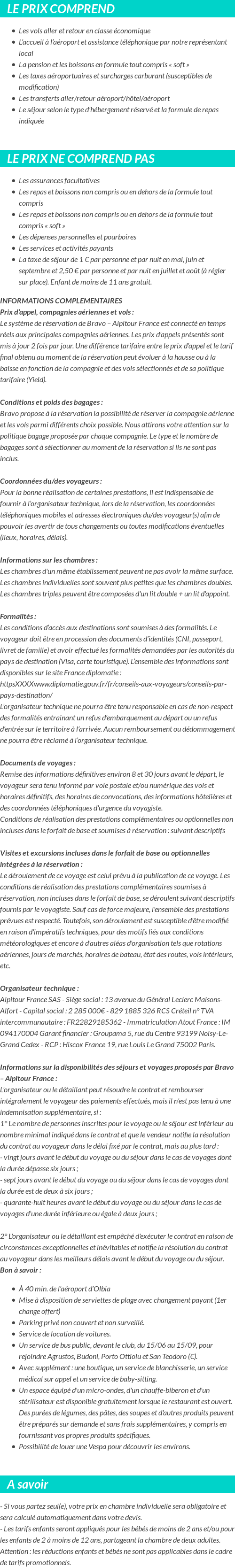 Conditions tarifaires