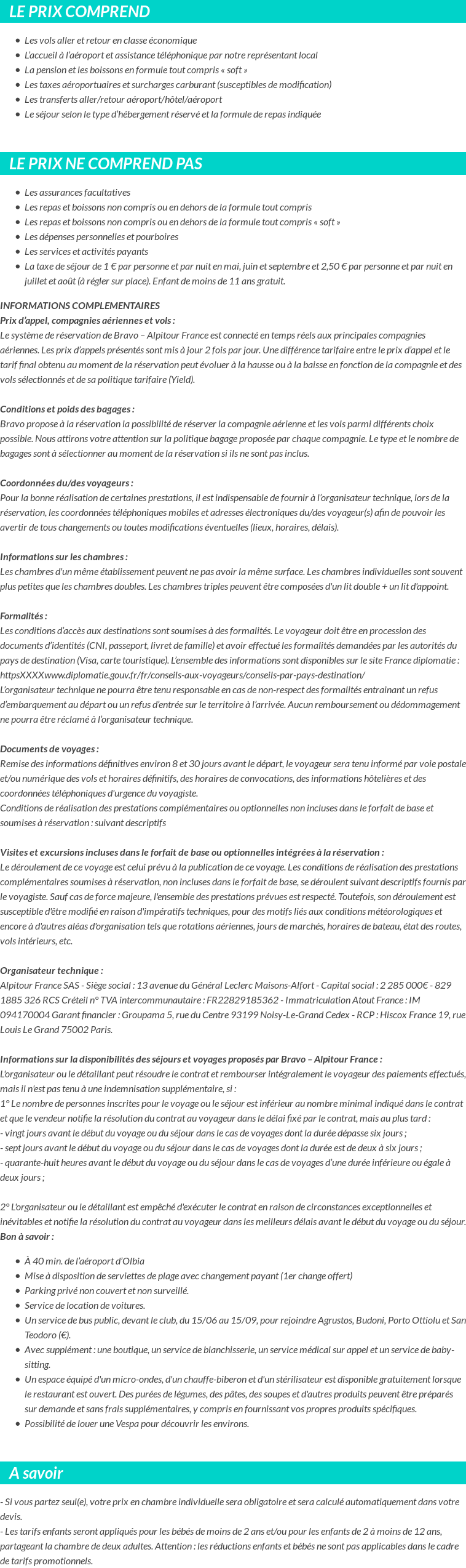 Conditions tarifaires