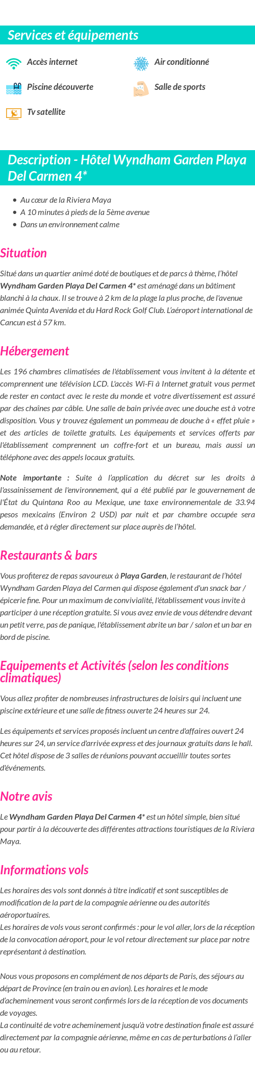 Détails du séjour