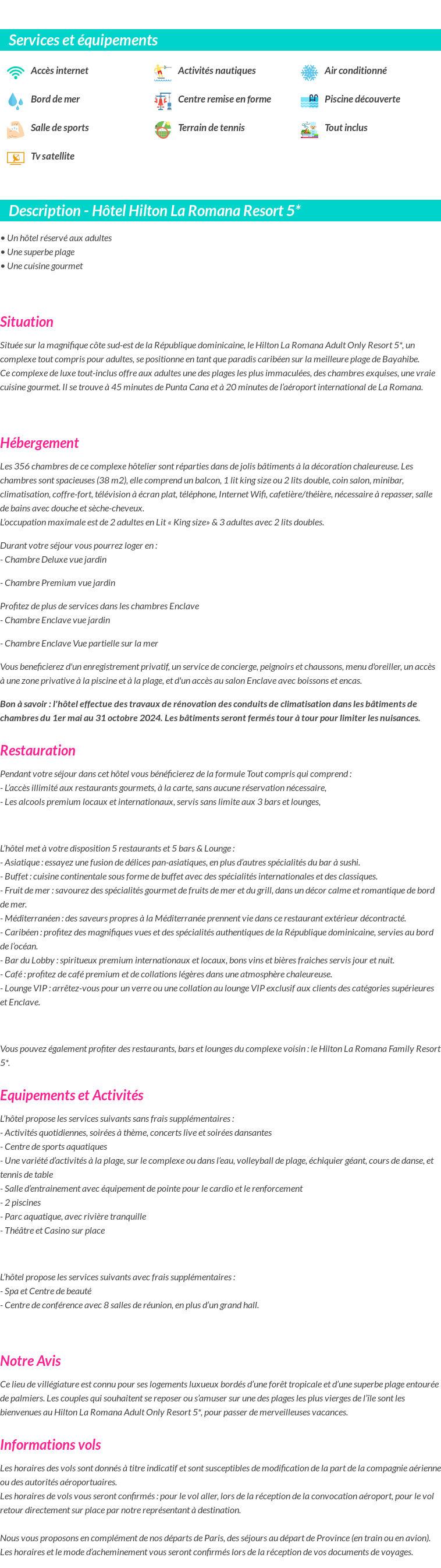 Détails du séjour