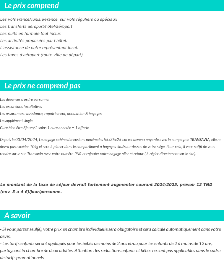 Conditions tarifaires