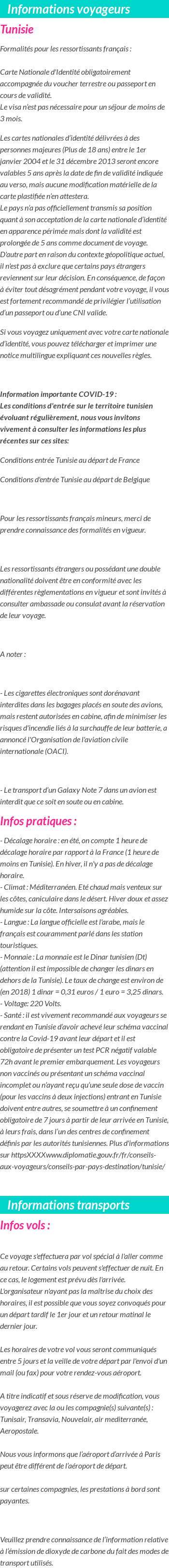 Formalités et infos voyageurs