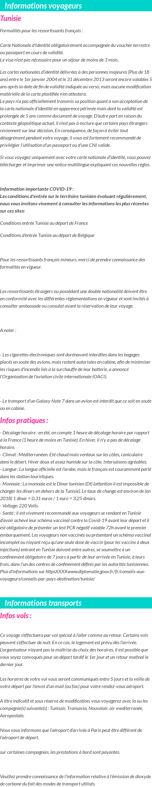 Formalités et infos voyageurs