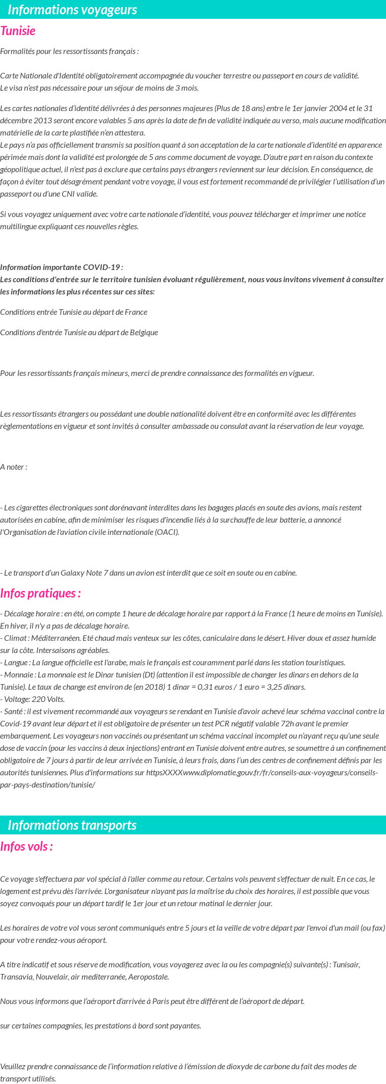 Formalités et infos voyageurs