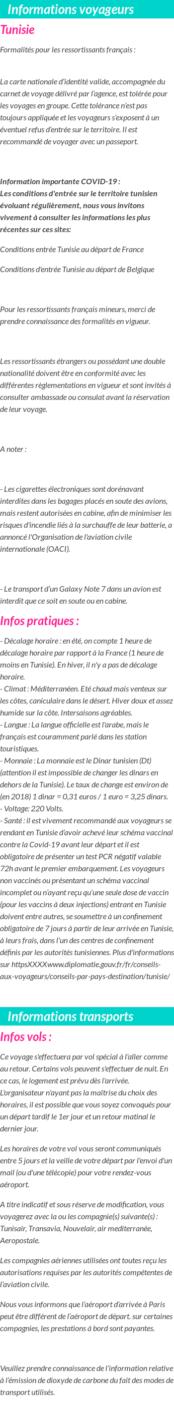 Formalités et infos voyageurs