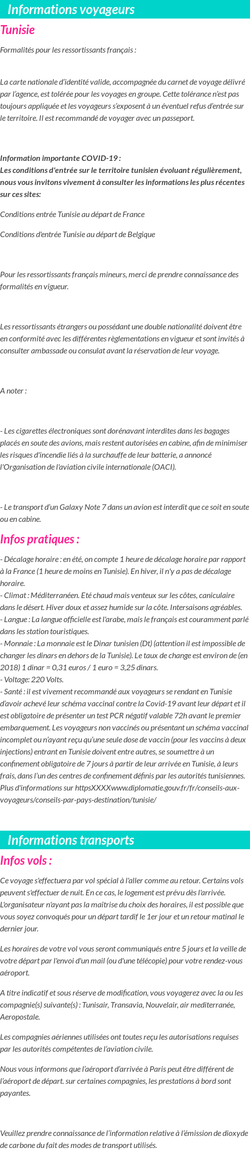 Formalités et infos voyageurs