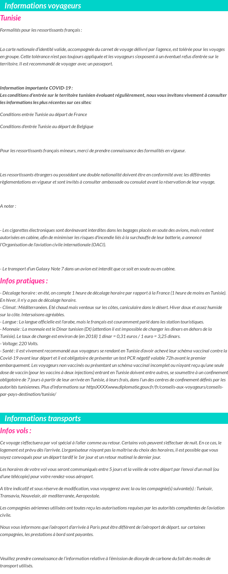 Formalités et infos voyageurs