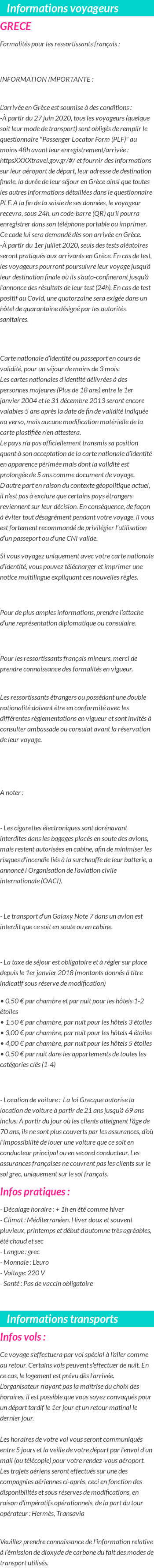 Formalités et infos voyageurs