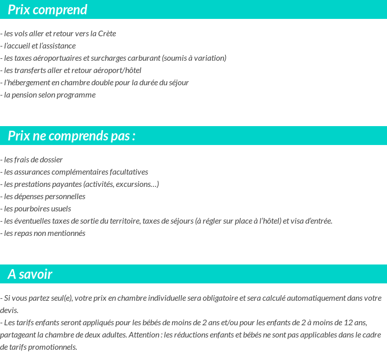 Conditions tarifaires