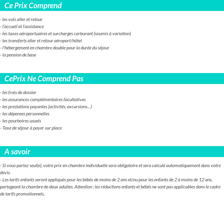 Conditions tarifaires