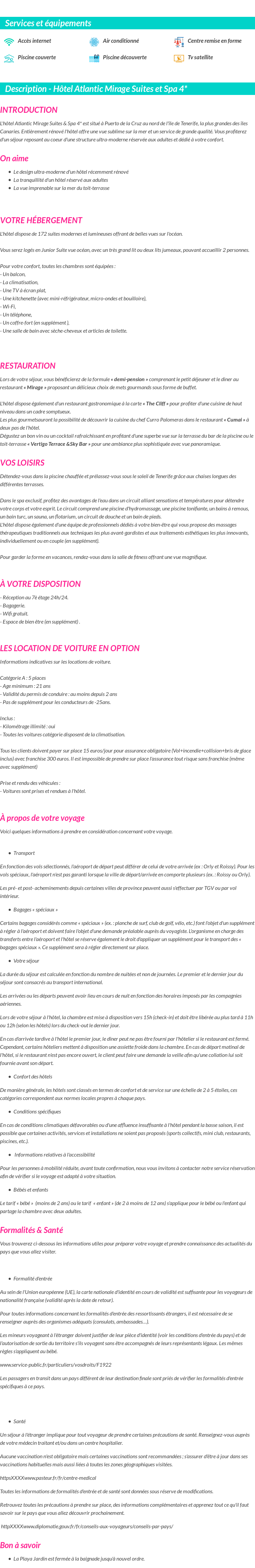 Détails du séjour