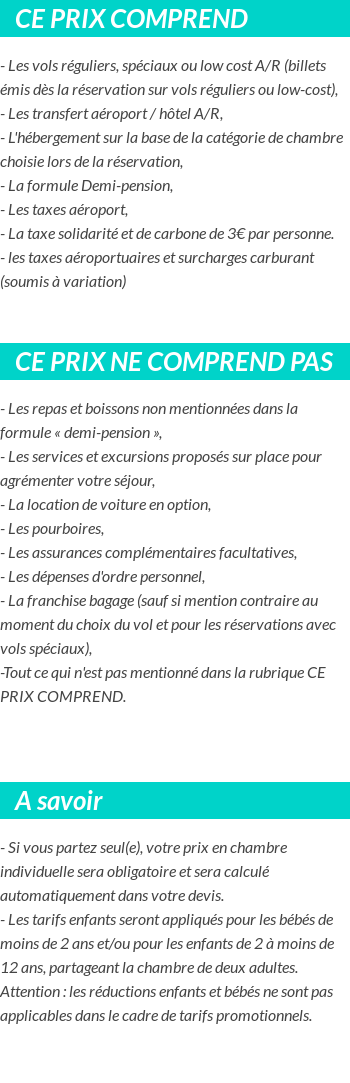 Conditions tarifaires