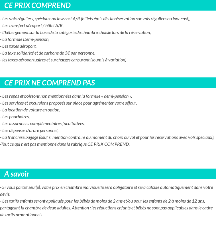 Conditions tarifaires