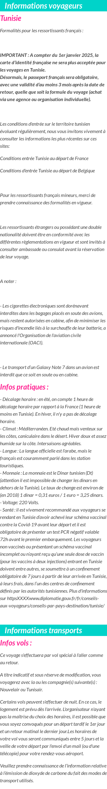 Formalités et infos voyageurs