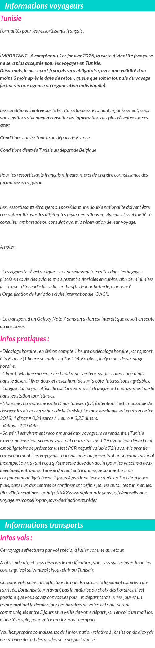 Formalités et infos voyageurs