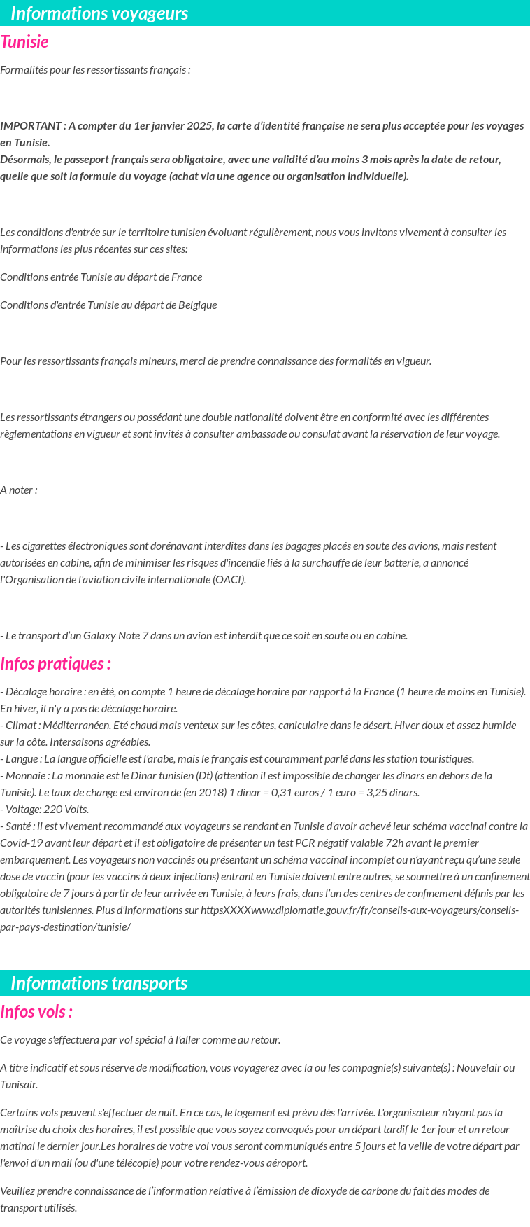 Formalités et infos voyageurs