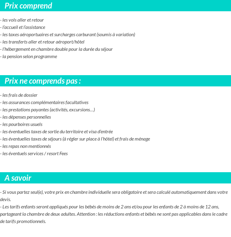 Conditions tarifaires