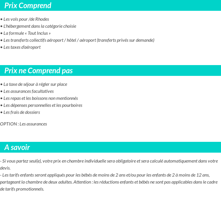 Conditions tarifaires
