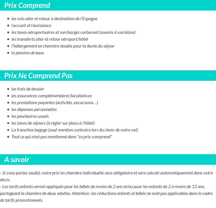 Conditions tarifaires