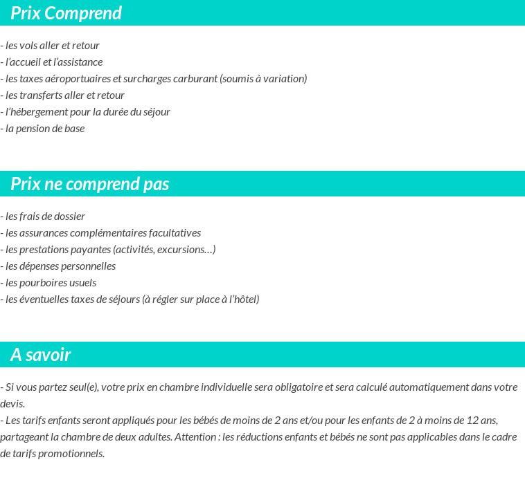 Conditions tarifaires