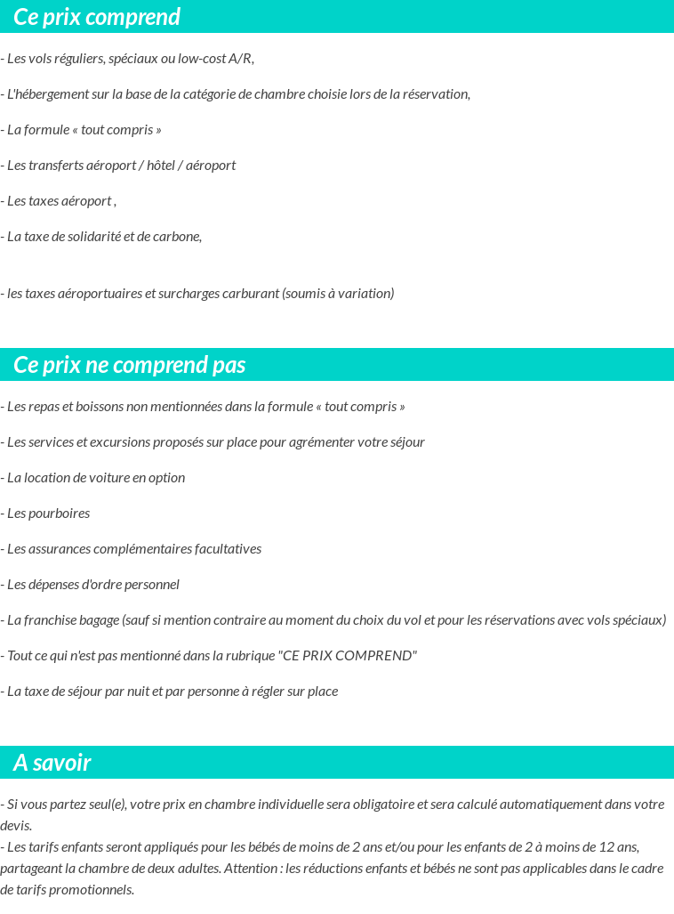 Conditions tarifaires