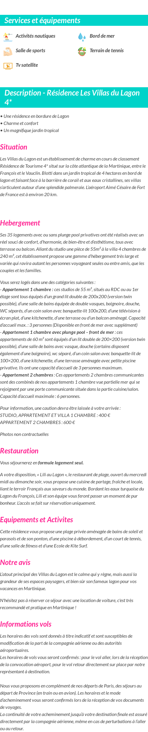 Détails du séjour