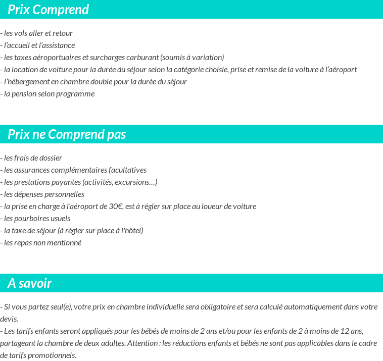 Conditions tarifaires