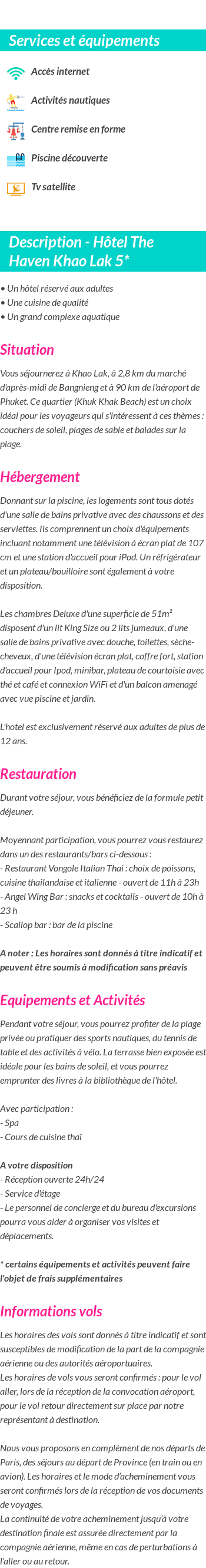 Détails du séjour