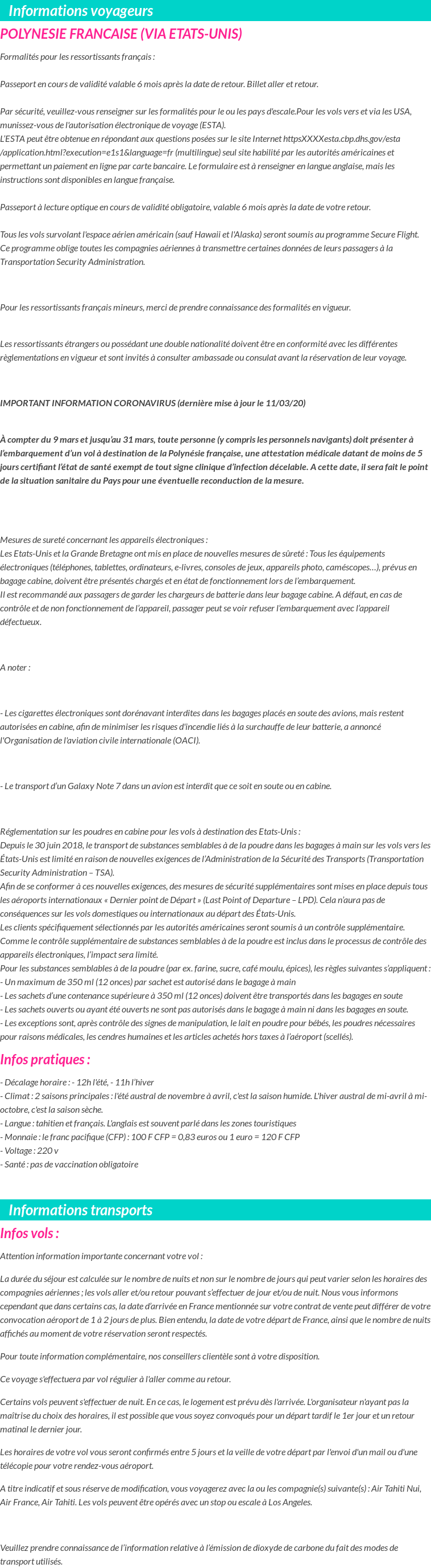 Formalités et infos voyageurs