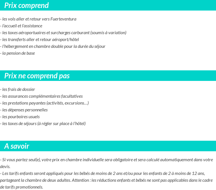 Conditions tarifaires