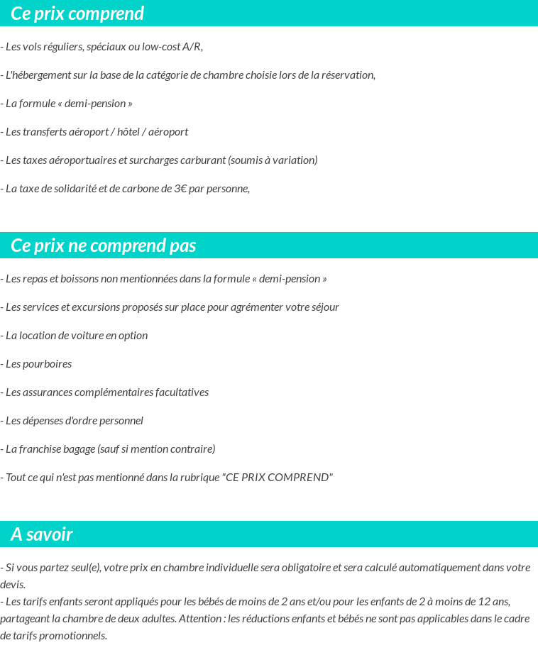 Conditions tarifaires